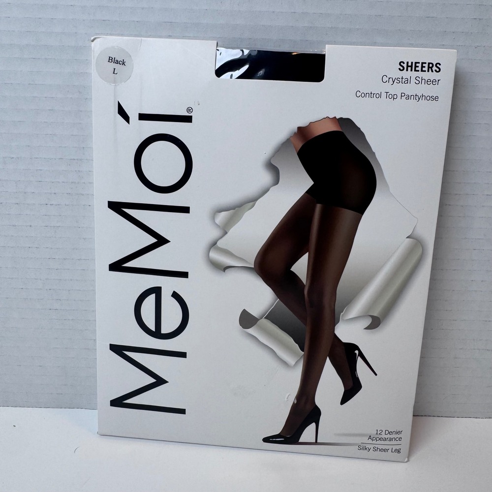 MeMoi Crystal Sheer Pantyhose Women Large Black Control Top 12 Denier MM-210